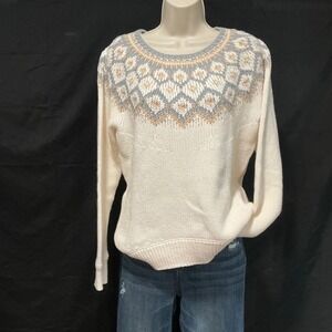 G.H. Bass & Co Sweater Fair Isle Pullover XL Gardenia Cream Cotton Blend NWT